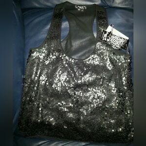Vintage New w/tags Juniors Sequined flow away tank with sheer back, double lined